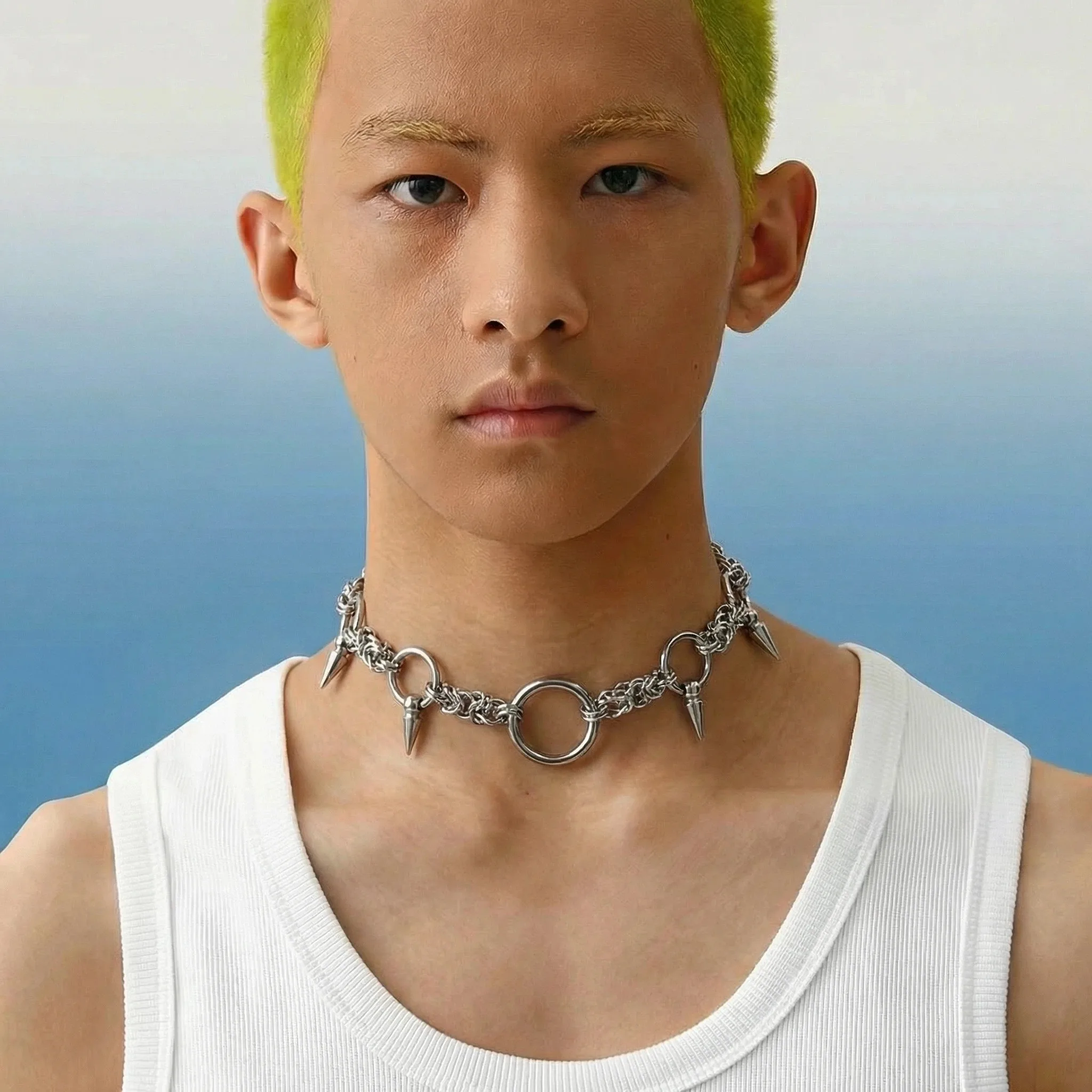 Punk Gothic Nieten-Halskette Vintage Choker Hip-Hop-Halskette aus Titanstahl für Party, Männer, Frauen, Schmuckgeschenke