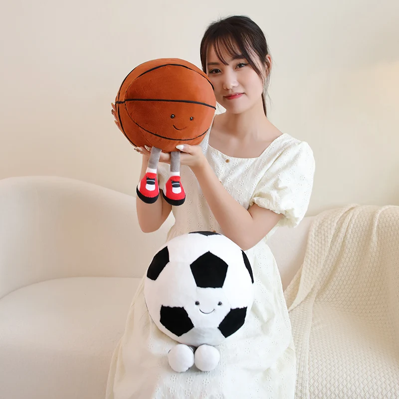 Smile Expression Basketball Football Pillow Soccer Ball Shaped Plush Toys Home Decoration Soft Cushion Birthday Christmas Gift 4