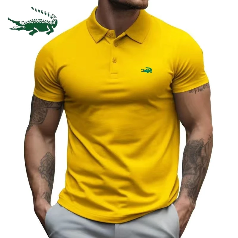 

New Men's Embroidery Brand Polo Shirt Striped Elastic Summer High Quality Short Sleeve T-shirt Business Casual Fashion Polo Top