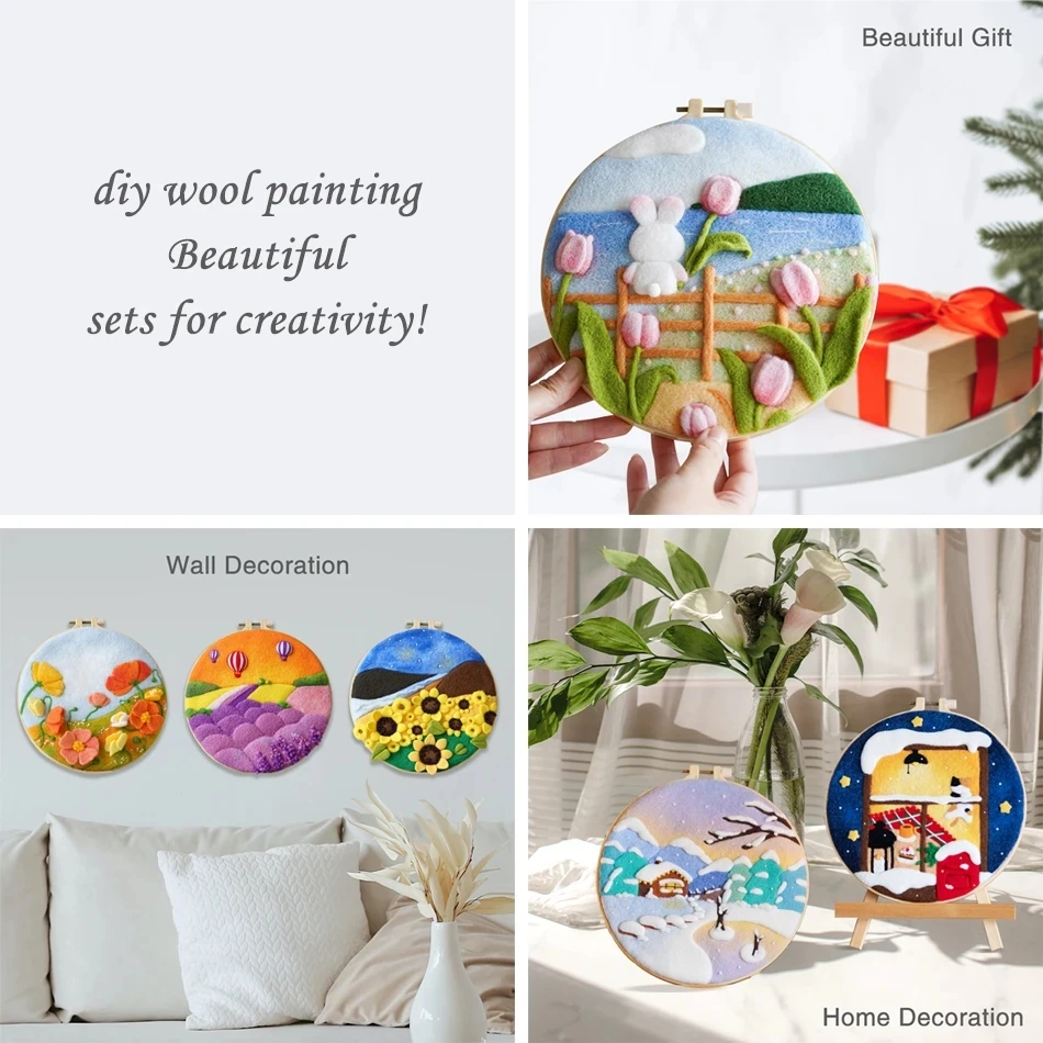 Needle Felting Painting Kit Needle Felting Kit Wool Felting Kit Lavender DIY Wool Felting Painting With Embroidery Frame 20x20cm Balloon Needle Wool Painting Picture For DIY Gift