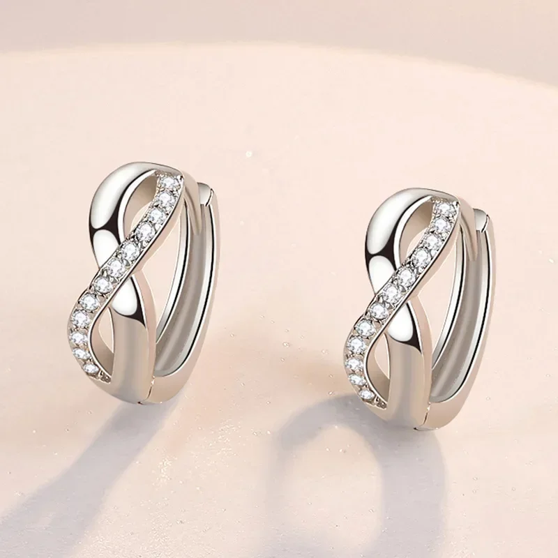 Stud earrings Female Earring 925 Silver Needle 8 Shaped Twist Infinity Eternal Endless Zircon Small Earrings for Women Girl Gift