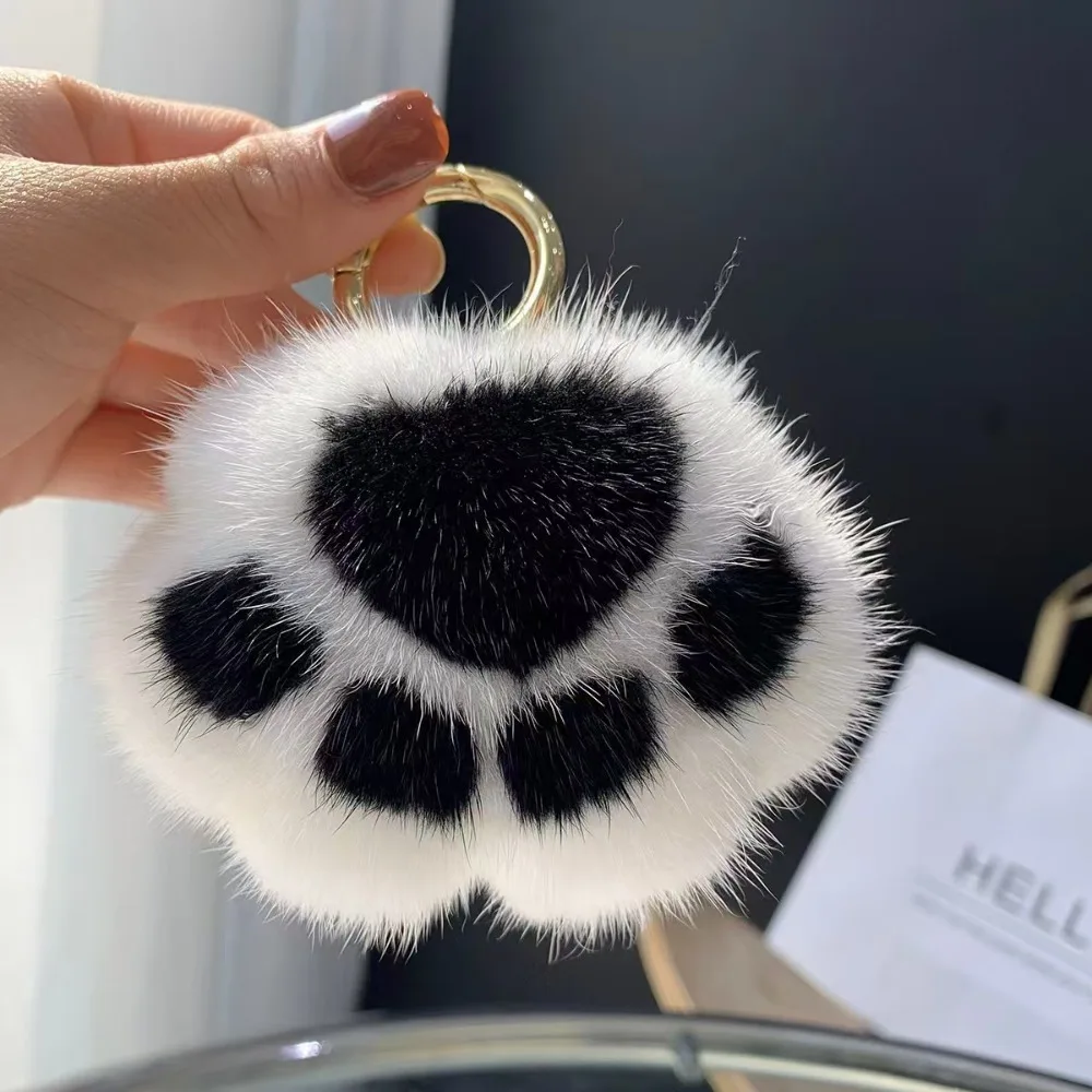 Stuffed Animal Cat's Paw Fur Keychain Furry Pompom Cat's Paw Stuffed Keyring Car Trinket Kawaii Cat's Paw Pendant Jewelry Gift