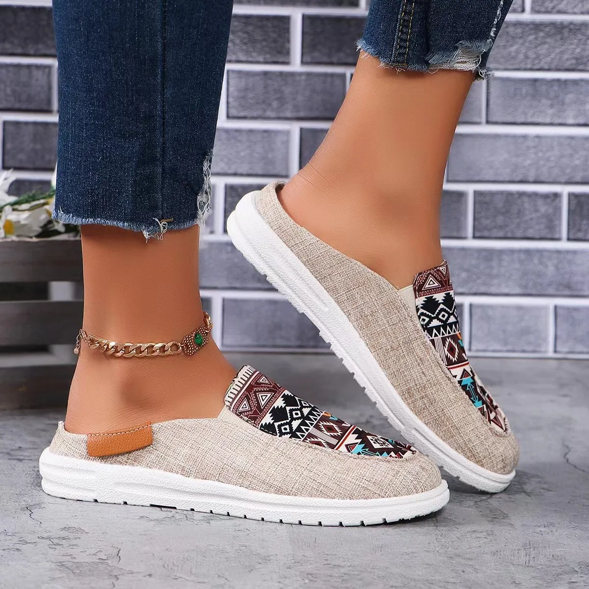 

Women's Tribal Pattern Flat Shoes, Casual Round Toe Low Top Canvas Shoes, Lightweight Walking Shoes