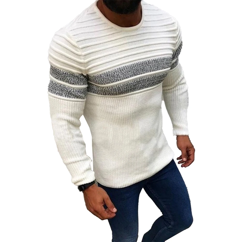

Men's Knit Sweater Striped Warm Long Sleeve Knitted Pullovers Crew Neck Winter Sweatshirts Tops Sweaters Male Clothing