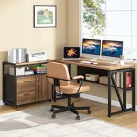 Desk with Drawer, 55" Long Computer Desk with Storage Rack and Mobile Document Cabinet, Home Office Furniture Set Executive Desk 1