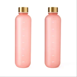 1L Motivational Time - Marker Reusable Frosted Sports Bottle - Leakproof & BPA - Free - 1000ml (Pink)