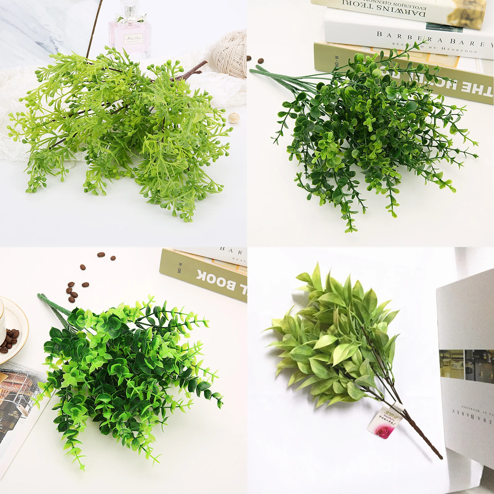 

1pc Artificial Flowers with Leaf Green Grass Plastic Plants Fake Leaf Foliage Bush for Home Wedding Decoration Party Supplies