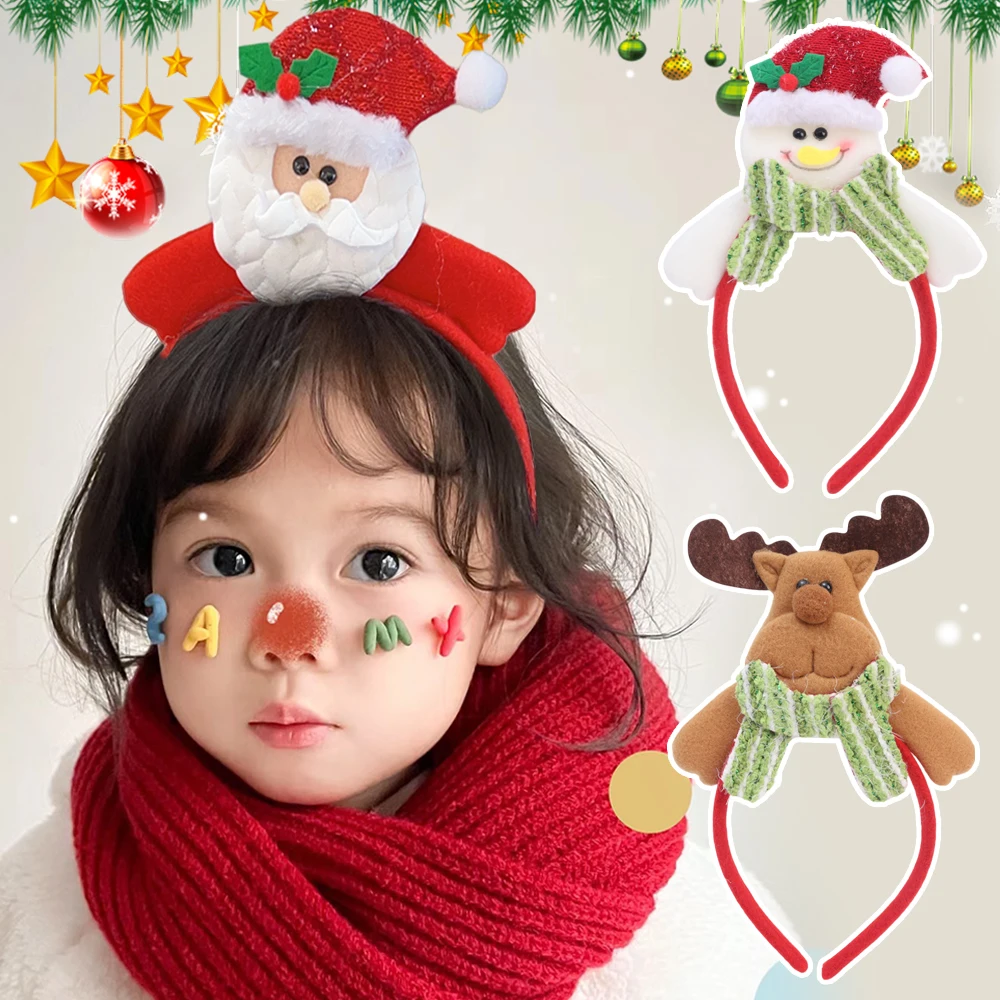 Christmas Headbands Cute Cartoon Santa Claus Snowman Elk Hair Hoop Children Christmas Gifts Happy New Year Party Decoration Prop