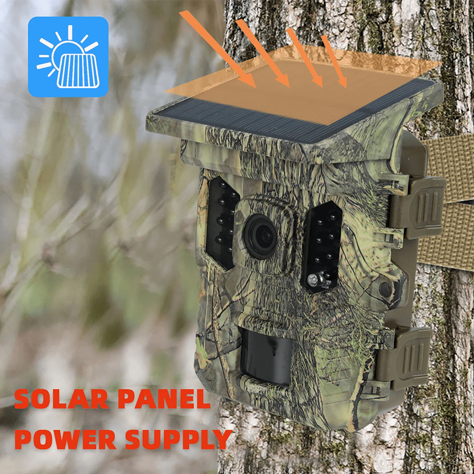 HIFAM 32MP Trail Camera, Solar Panel Trail Cam with 2.0&rdquo; HD TFT Screen Hunting Camera for Wildlife Monitoring Mini Game Camera