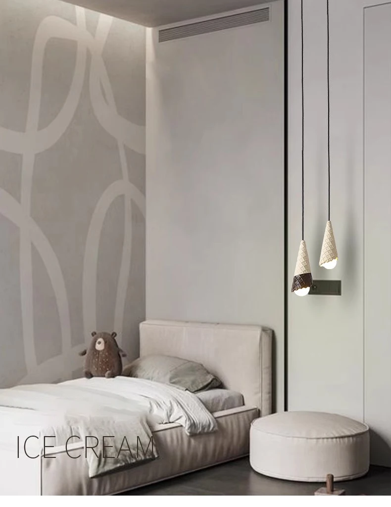 Description Picture 6 of itemCeramic Ice Cream Pendant Lamps LED Children's Room Bedside Lamp Creative Ice Cream Shop Boy Girl Room Nursery Suspended Lights