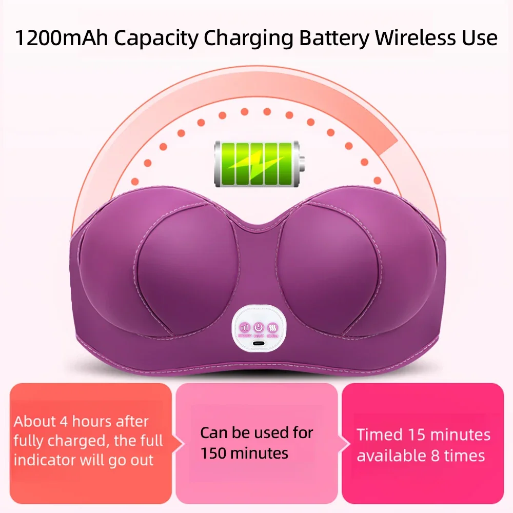 Rechargeable Breast Enlarging Massager Vibration Hot Compress Electric Breast Augmentation Massage Bra Unclogs Meridians