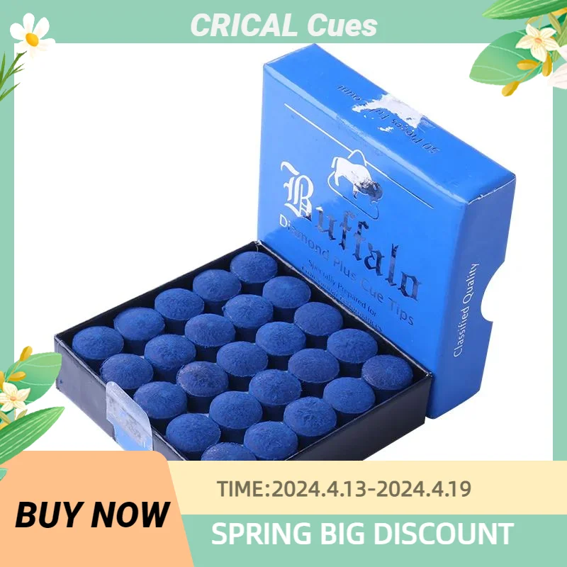 Original Buffalo Cue Tips Blue Diamond Plus Medium Pool Cue Tip Snooker Cue Tip 11/13mm 50pcs Professional Billiard Accessories