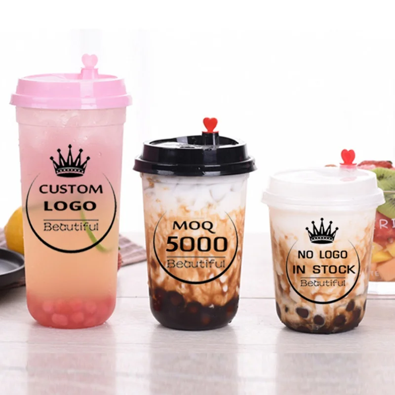 

Customized productFactory Custom print logo coffee Plastic cup Thick hard bubble milk tea cup 16oz 24oz smoothie Boba Disp