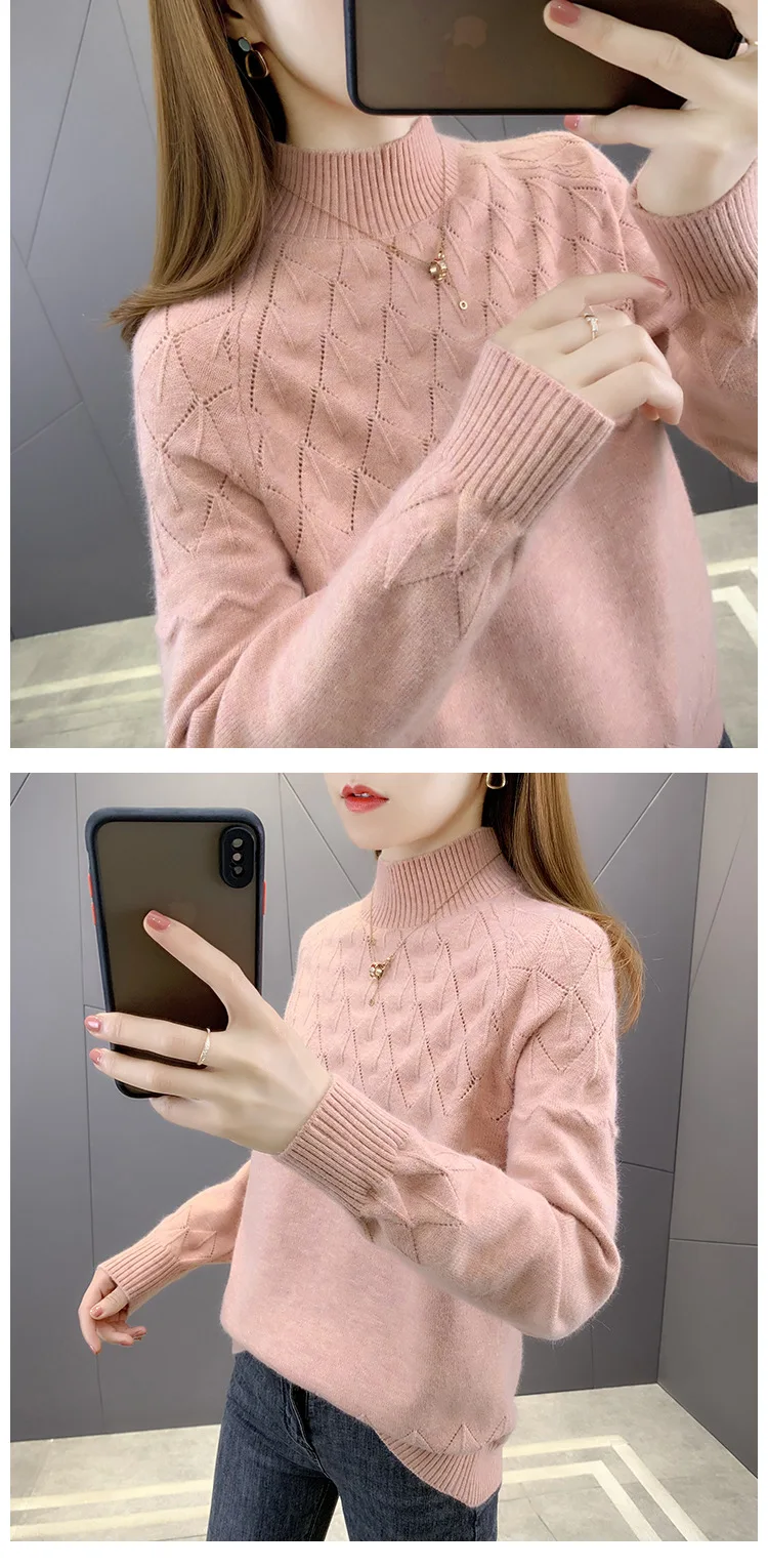 Neue Herbst Winter Pullover warm stricken Damen bekleidung ziehen Femme Pullover Langarm Tops Bottom ing Pullover свитер женский – Detail 5