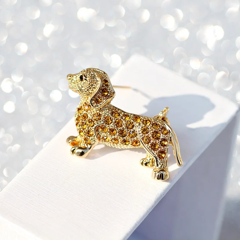 CuteLittleDogBroochesPinsRhinestoneGoldenRetrieverDachshund