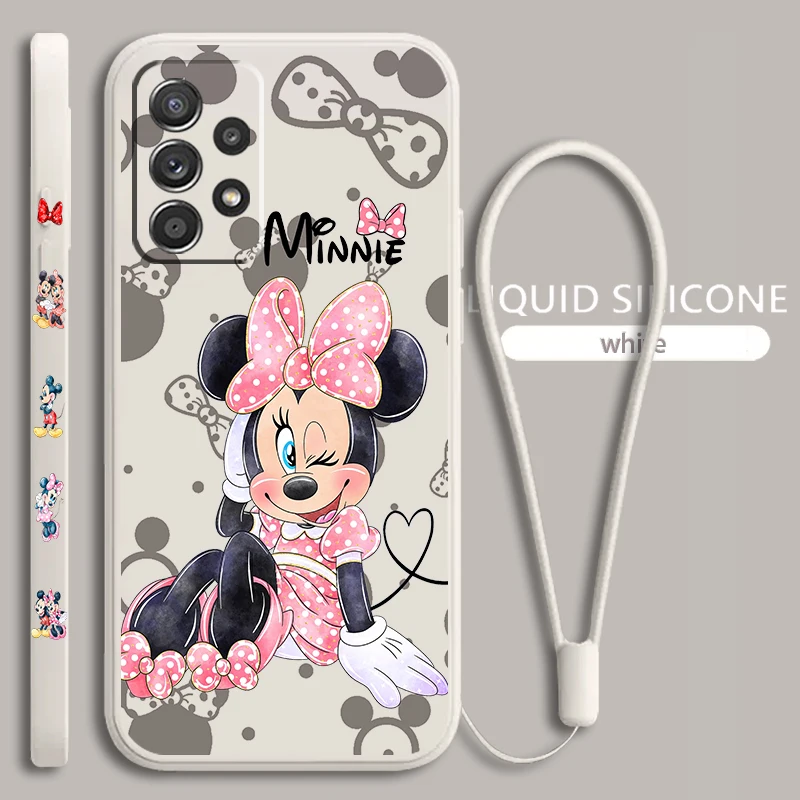 Cute Mickey Minnie Per Samsung Galaxy A73 A54 A34 A53 A33 A52 A32 A22 A71 A51 A21S 4G 5G Liquid Left Rope Phone Case Coque Capa