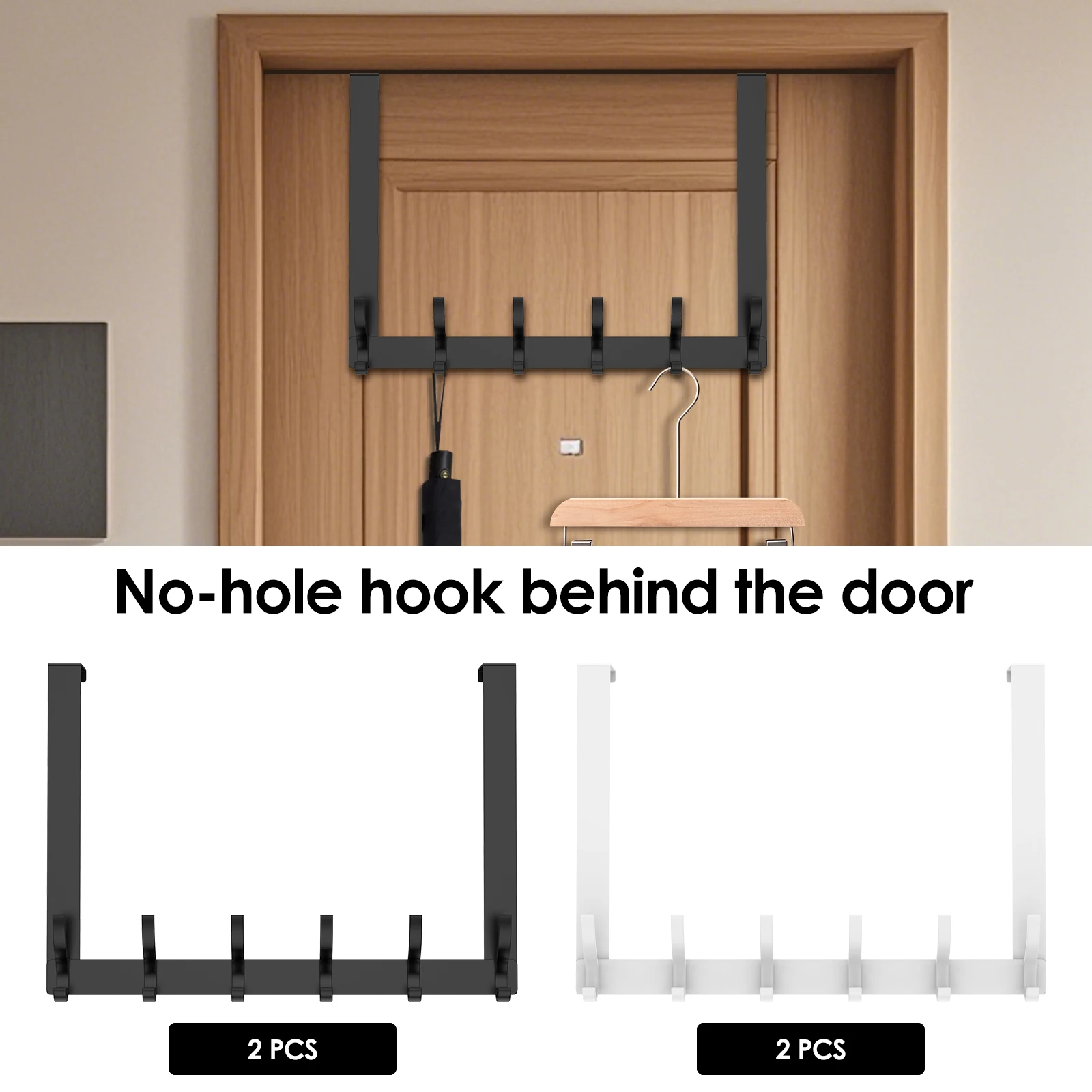2 Pack Over the Door 12 Hooks Punch-free Home Door Behind Hanger Hat Towel Clothes Key Hanger Kitchen Bathroom Storage Rack