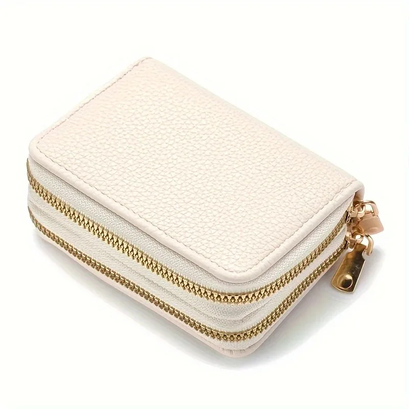 Women's Fashion Double Zipper Short Zipper Bag Litchi Pattern Large Capacity Organ Card Bag