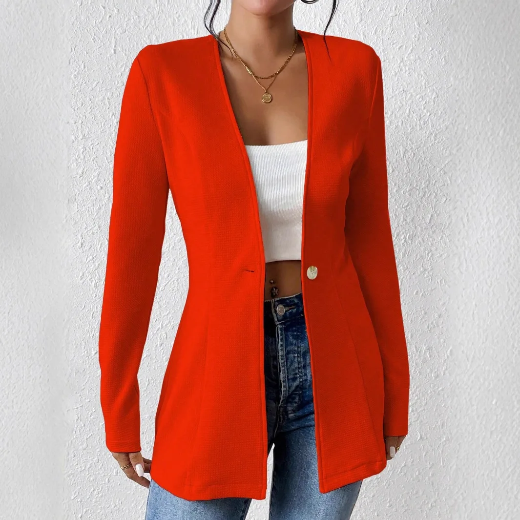 Women Solid Color Notched Long Sleeve Blazer Workwear Business Coat