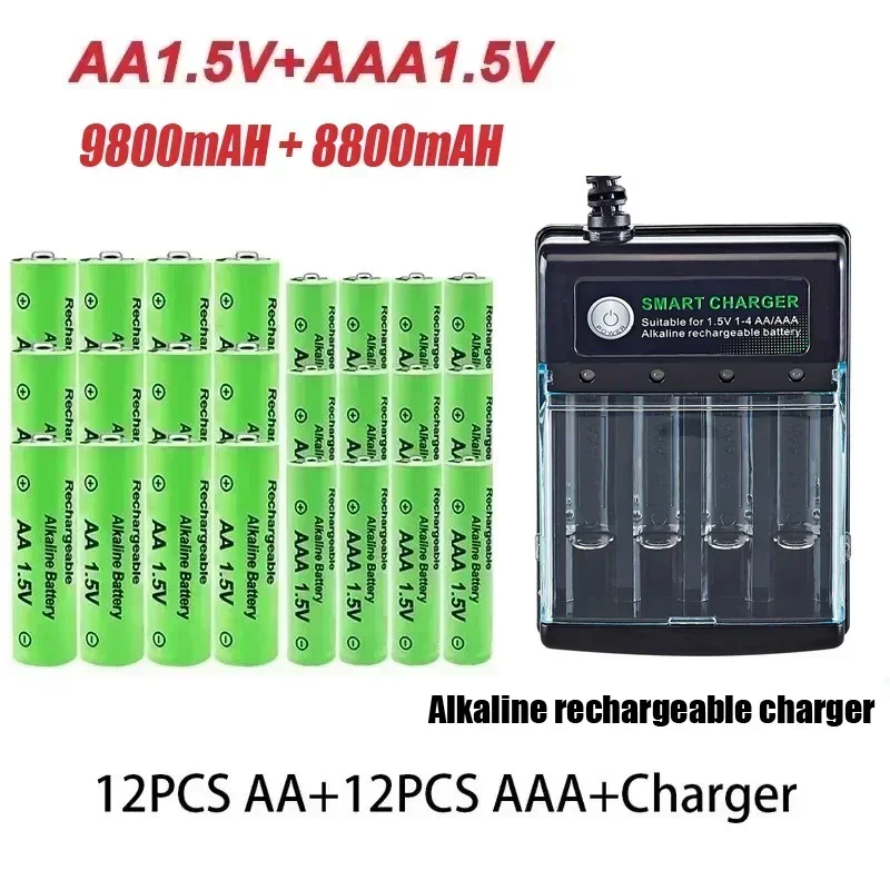 Batterie ricaricabili AA AAA 9800mAh 8800mAh 1.5V ad alta capacità con caricabatterie e scatola portaoggetti per alimentazione - immagine 3