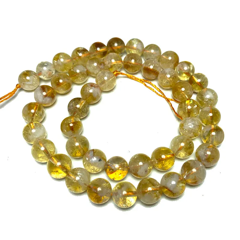 100% Natural Citrine Loose Round Gem Stone Beads For Jewelry Making DIY Bracelet Necklace 6/8/10/12MM 15''
