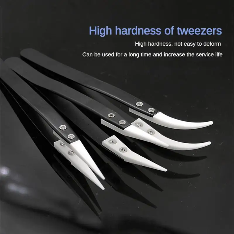 3PCS Stainless Steel Ceramic Tip Tweezers Antimagnetic High Temperature Resistant Non-Conductive Tip Hand Tool Tweezer Tool Ceramic Tweezers