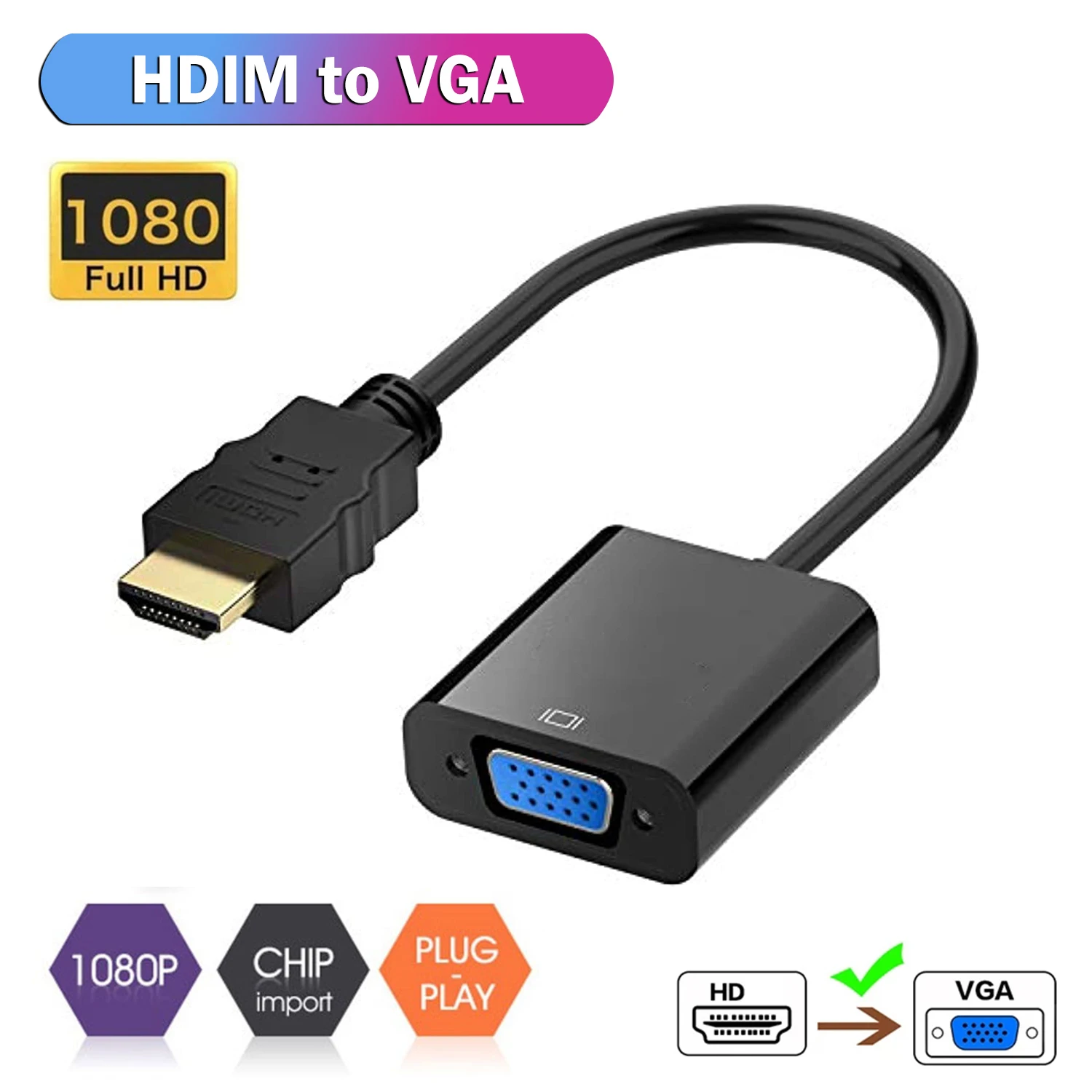 HDMI to VGA Adapter, HDMI-VGA 1080P Converter with 3.5mm Audio Jack and USB  Power Supply for HDMI Laptop, PC, PS4, Blue Ray Player, Raspberry Pi, Xbox