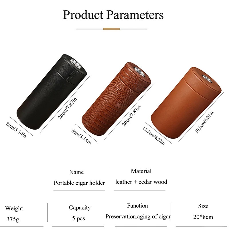 Leather Travel Humidor Cedar Wood Cigar Box Jar W/ Humidifier Hygrometer Humidor Box Fit 5 Cigars Crocodile Texture Leather