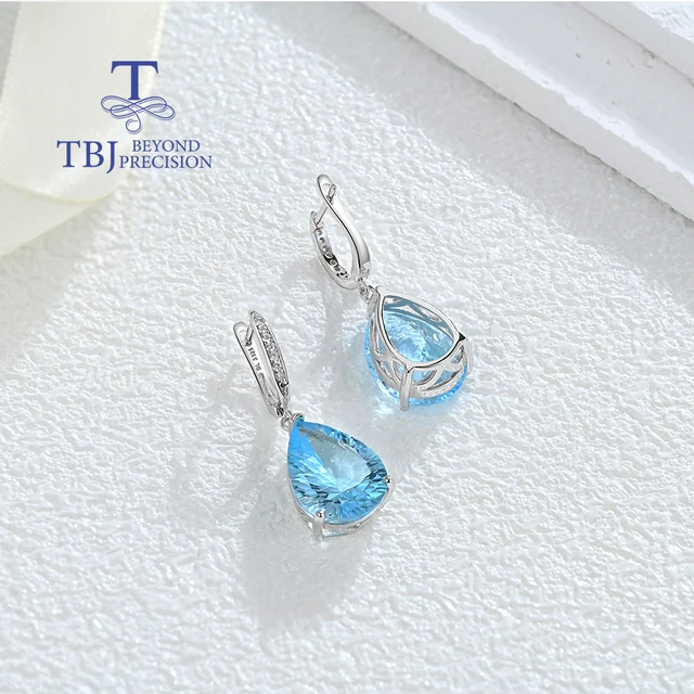 Orecchini Pendenti In Argento 925 Con Topazio Azzurro - Gioielli Eleganti Per Donne, Regalo Perfetto - Foto 5