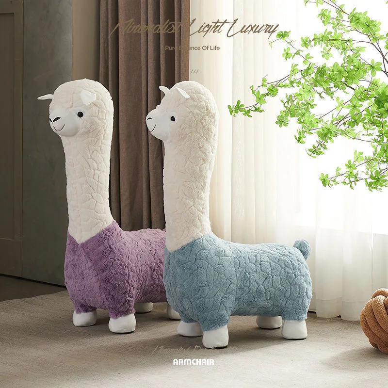 

Kids Alpaca Animal Stools Children's Cartoon Cute Stools Household Seats Doorstep Shoes Stool Wooden Stool Furniture