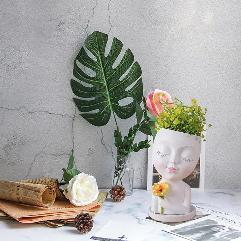

Lovely Lady Face Hugging Cat Flower Pot Face Flower Pots Home High quality material pot Decor Plant Pot Desktop Decorati