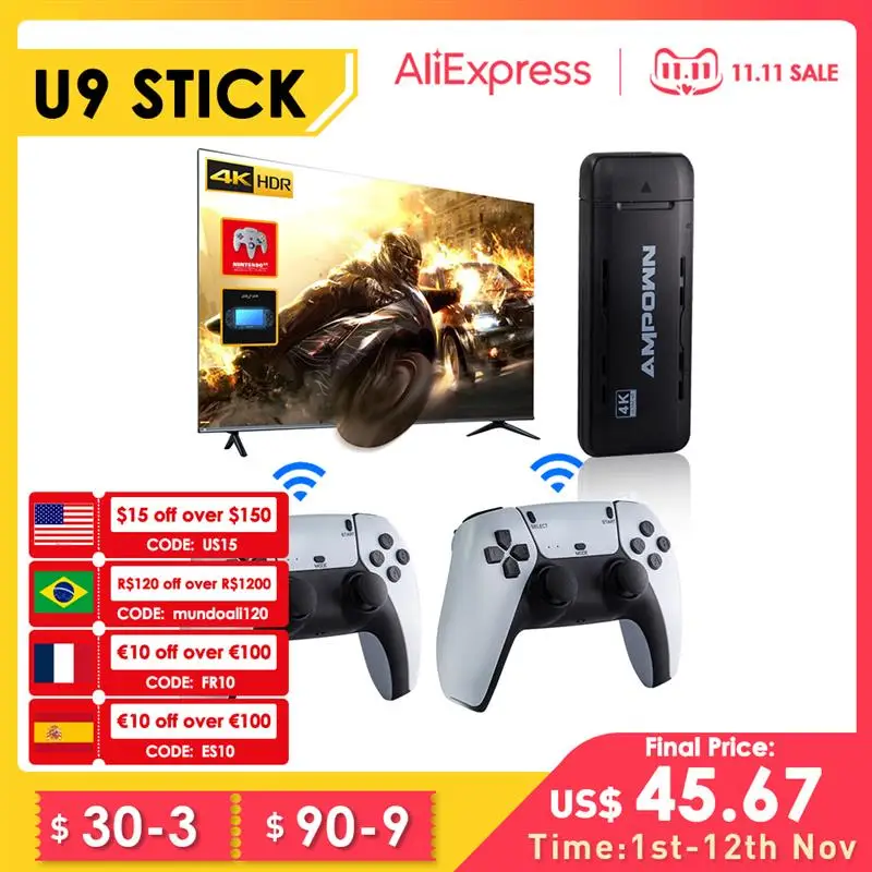 

New New U9 Video Game Console 128G Built-in 20000 Games Retro Handheld TV Game Console Wireless Controller Game Stick For