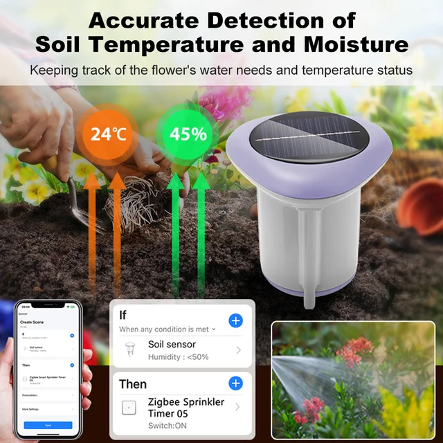 Tuya Zigbee Smart Solar Soil Sensor Tester Planting Moisture Temperature and Humidity Meter IP66 Grade APP Real Monitor Detector 5
