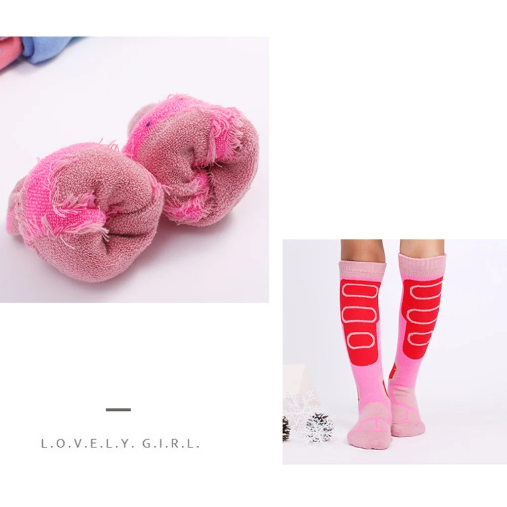 Warm Sportswear for Kids, Ski Socks, Thick Towel Bottom, Sweat-Absorbing, Outdoor Sports, Hiking, Climbing, Winter, 2 Pairs/Pack