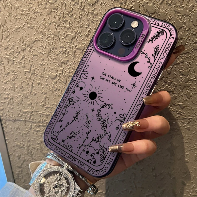 thumbnail image 1 of Funda de teléfono con IMD de plata galvanizada con estrella y luna fresca para iPhone 15, 16 Pro Max, 14, 13, 12, 11 Pro, XR, XS, 7, 8 Plus, carcasa trasera a prueba de golpes, 1 of 5