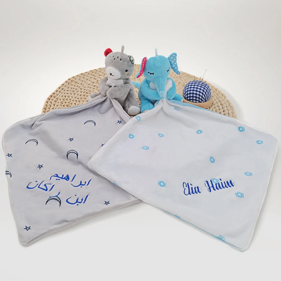 Personalized Baby First Name Comforter Sensory Security Blanket Plush Accessories Newborn Towel  Animal Toy Custom Blanket Gift 3