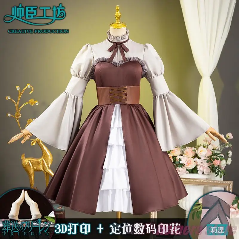 

Linie Cosplay Costume Horns Anime Frieren Beyond Journey's End Rinie Aura Demon Uniform Dress Gothic Lolita Stockings Bustle