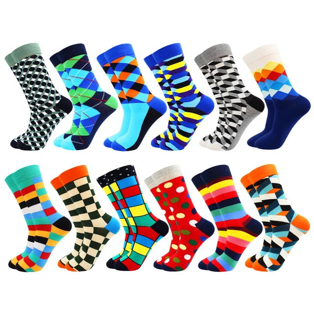 Fashion Casual Women and Mens Socks Art Van Gogh Stripe Harajuku Fruit Animal Sloth Beer Funny Socks Dress Cotton Socks Men 12 pairs -HWC4