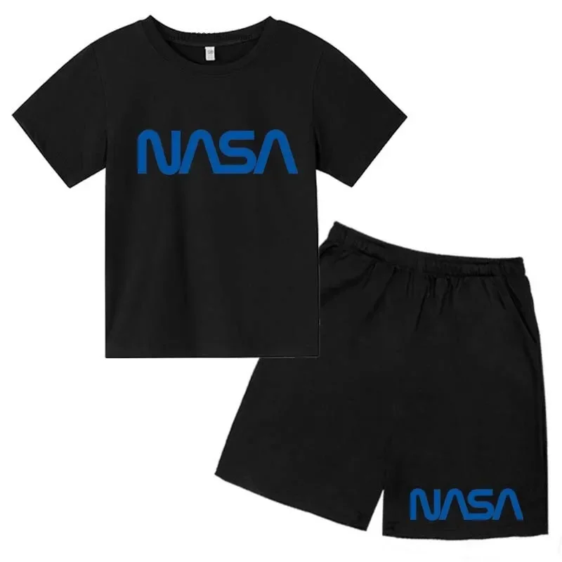 thumbnail image 1 of Conjunto de 2 camisetas y pantalones cortos con estampado de letras de verano para niños de 2 a 13 años, ropa deportiva de calle para niños y niñas, 1 of 4