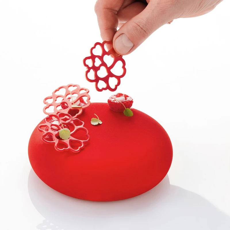 Description Picture 6 of itemLeaf Heart-Shaped or Circular Bubble Design Lace Mat Chocolate Chip Dessert Decorating Tools Sugar Craft Silicone Pad Cake Molds