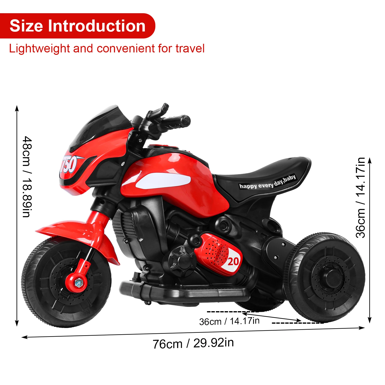 Kids Electric Tricycle, Kids Motorcycle Ride-on Car Toy, 3-Wheel Battery Powered Motorbike for Kids 1-6 Years Old, Bluetooth