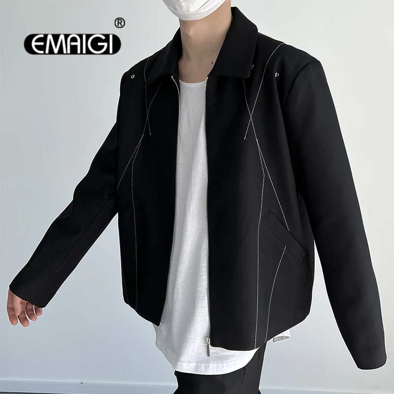 

White Line Stripe Jacket Men Japan Korean Streetwear Fashion Loose Casual Vintage Black Jacket Net Celebrity Male Coat Outerwear