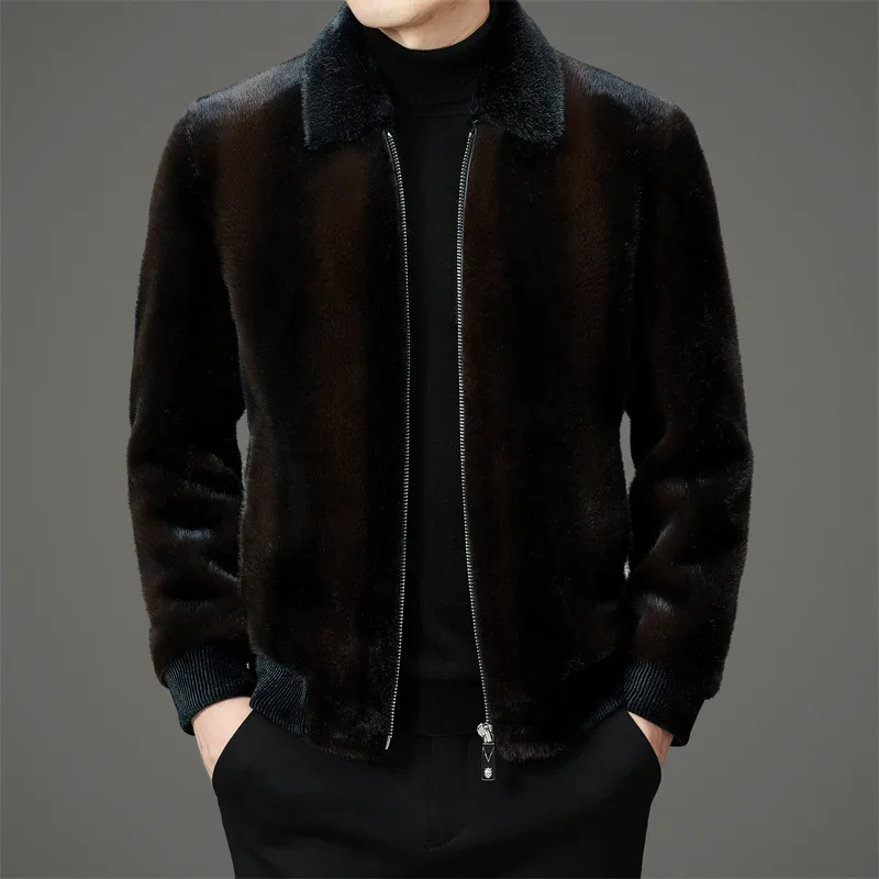 

Winter New Mink-like Wool Leather Coat Men's High-End Business Fur Integrated Short Cold-Proof Warm Coat Men Jacket