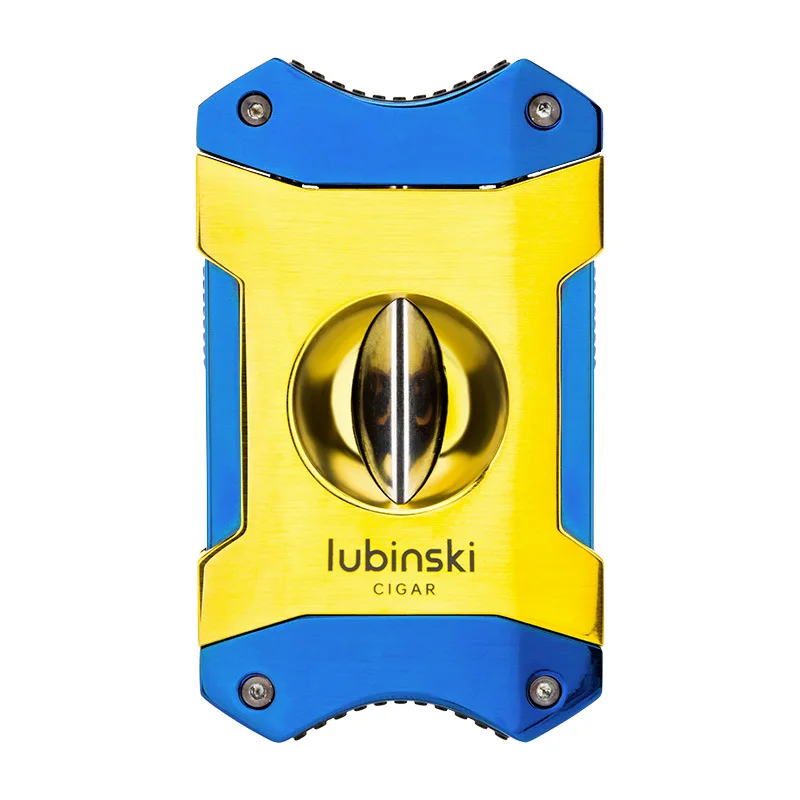 

LUBINSKI Cigar Cutter V Guillontine Semi-automatic Portable Sharp Smooth Cigarette Gold Blue Cigar Knife Travel CT-059