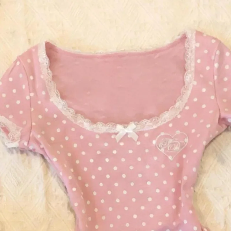 Matakawa Y2k Clothes T Shirt for Women Spring Summer Japanese Style Ropa De Mujer Polka Dot Vintage Sexy Short T-shirts 3