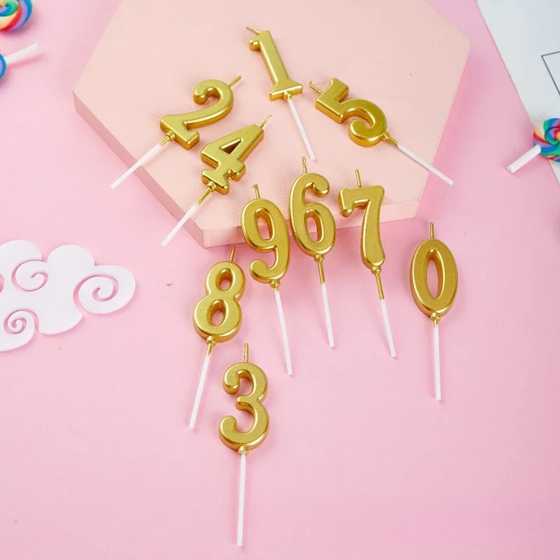 Description Picture 2 of itemCake Candles Decorated with Golden Digital Wax Cake Decorating Supplies Birthday Decoration Happy Birthday