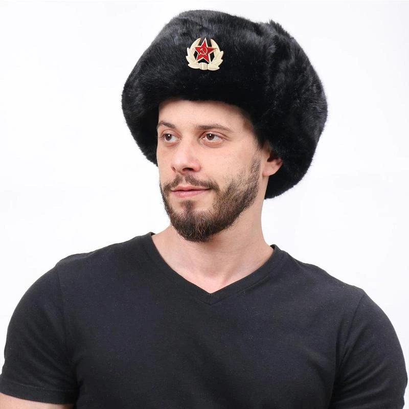 bomber trapper hat Soviet Badge Lei Feng Hat Windproof and Waterproof Men's and Women's Outdoor Hat Thickened Ear Protection Russian Warm Hat bomber trapper hat
