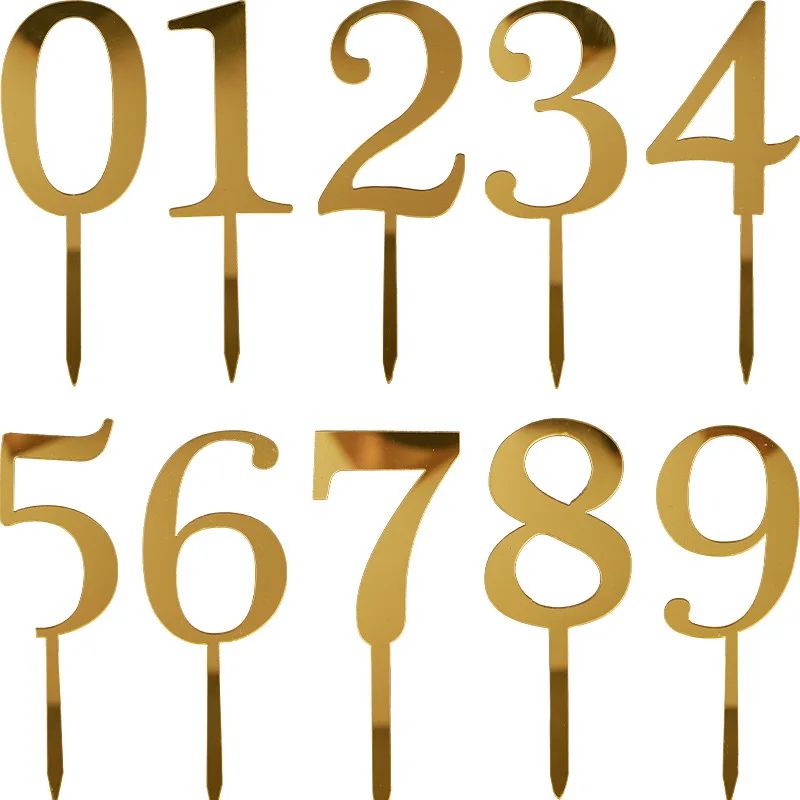 0~9 Numbers Acrylic Cake Topper Gold Mirror Birthday Cupcake Topper For Kids Birthday Wedding Anniversary Party Cake Decorations