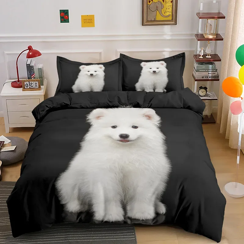 Samoyed Dog Duvet Cover King Queen Size Lovely Smile Pet Puppy Bedding Set Adults Women Cute White Animal Polyester Quilt Cover