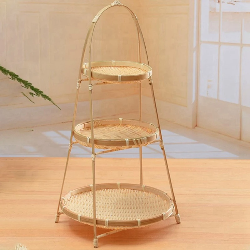 3X Baskets Tier Rack Fruit Bread Food Storage Kitchen Decorate Round Plate Stand Container Storage Rack Three Layers